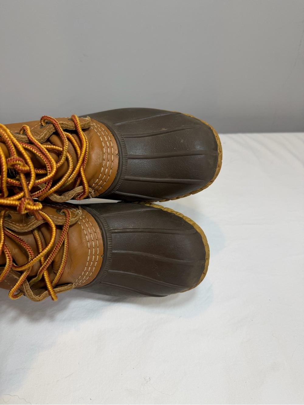 LL Bean, brown leather and blue lace up duck boots size 7 - Picture 3 of 6